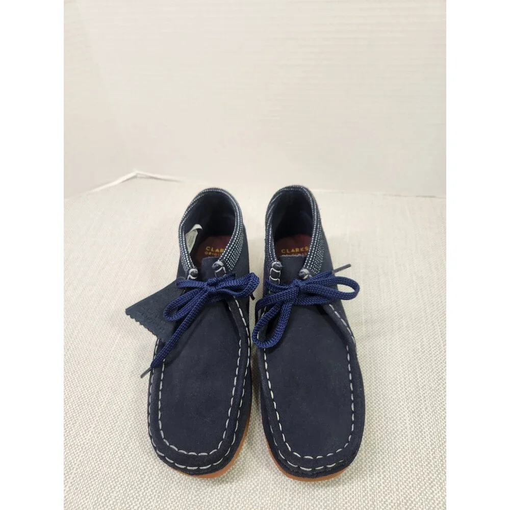 Clarks Originals Blue Marine Wallabee Boots Navy Suede Leather Kids Wide